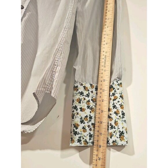 Paul Smith Italy Roll-Up Long Sleeve Shirt Contrast Cuff MED Gray Plaid Floral - Picture 7 of 12